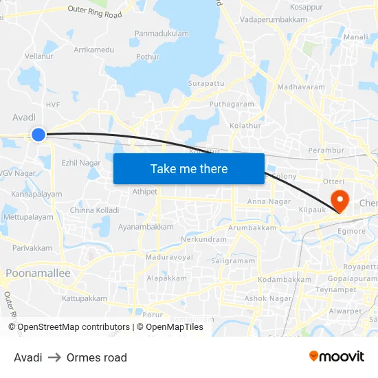 Avadi to Ormes road map