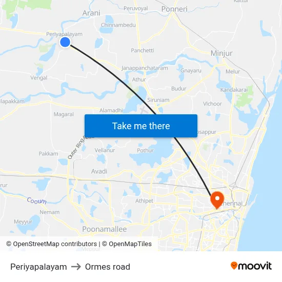 Periyapalayam to Ormes road map