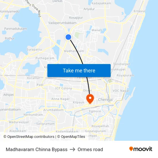 Madhavaram Chinna Bypass to Ormes road map