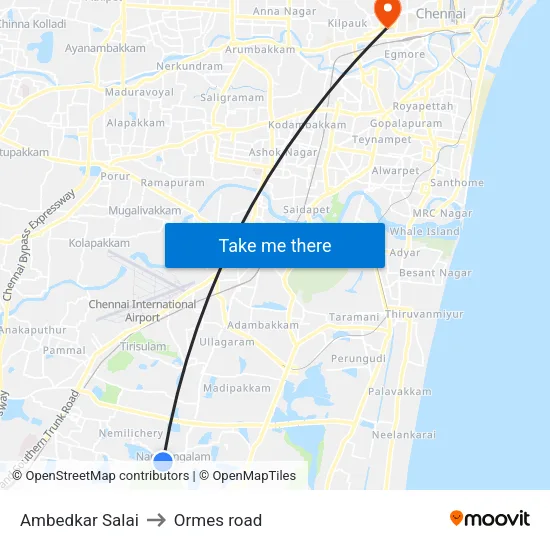 Ambedkar Salai to Ormes road map