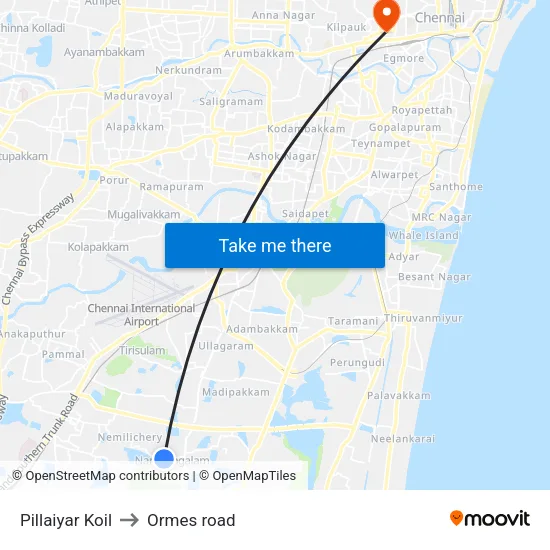 Pillaiyar Koil to Ormes road map