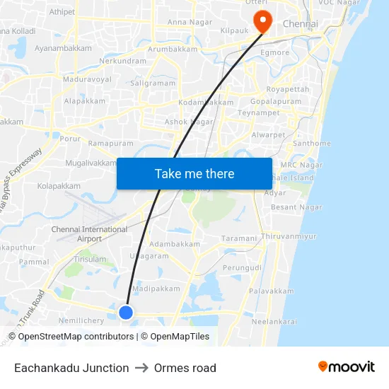 Eachankadu Junction to Ormes road map