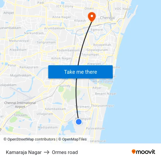 Kamaraja Nagar to Ormes road map
