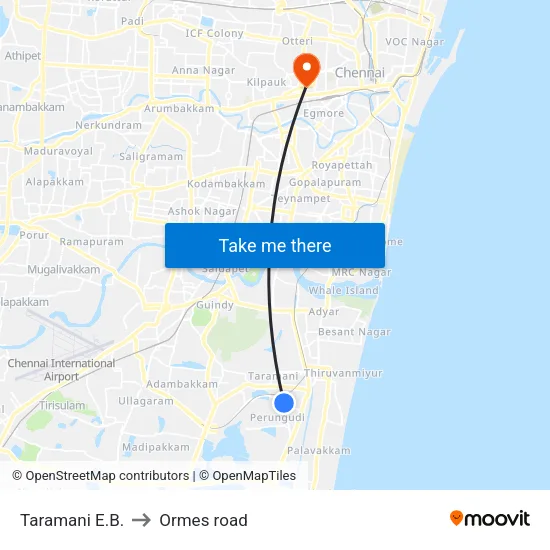 Taramani E.B. to Ormes road map