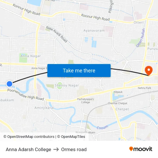 Anna Adarsh College to Ormes road map