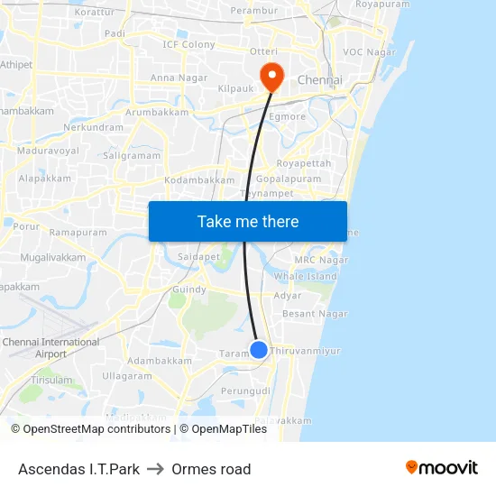 Ascendas I.T.Park to Ormes road map