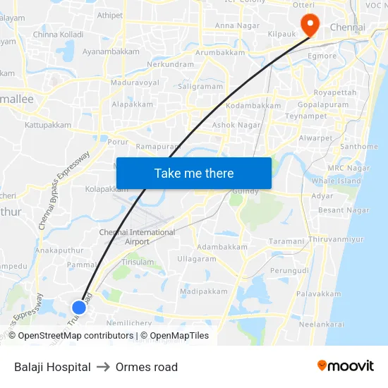 Balaji Hospital to Ormes road map