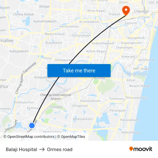 Balaji Hospital to Ormes road map