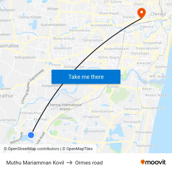 Muthu Mariamman Kovil to Ormes road map