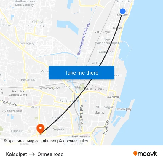 Kaladipet to Ormes road map