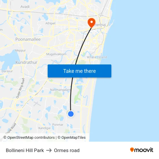 Bollineni Hill Park to Ormes road map