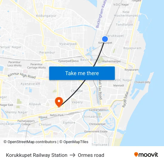 Korukkupet Railway Station to Ormes road map
