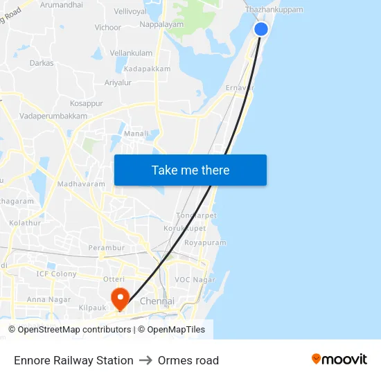 Ennore Railway Station to Ormes road map