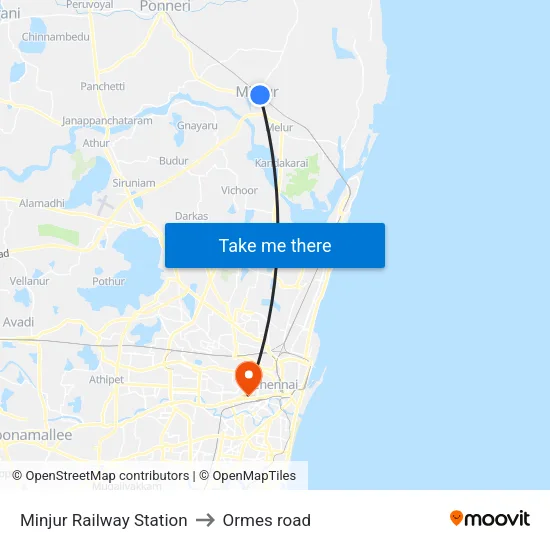 Minjur Railway Station to Ormes road map
