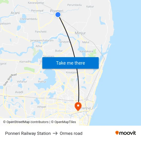 Ponneri Railway Station to Ormes road map