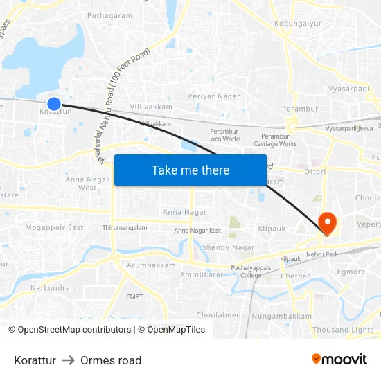 Korattur to Ormes road map