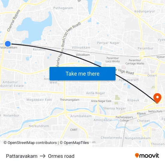 Pattaravakam to Ormes road map