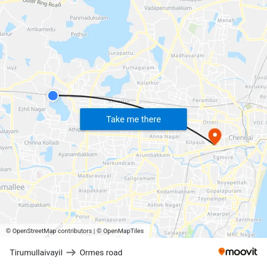 Tirumullaivayil to Ormes road map
