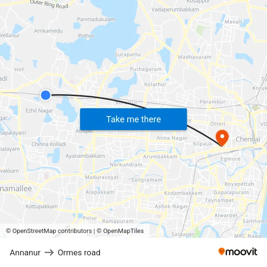 Annanur to Ormes road map