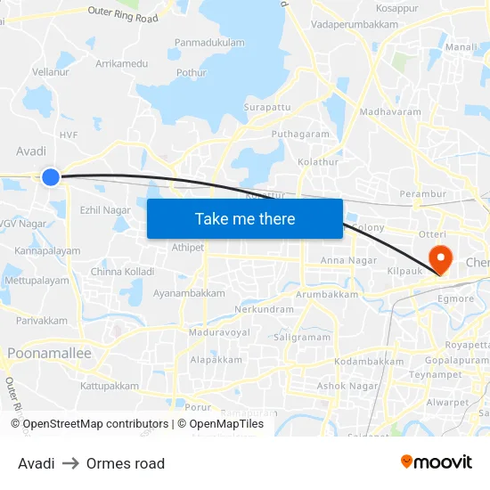 Avadi to Ormes road map