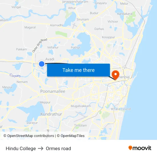 Hindu College to Ormes road map