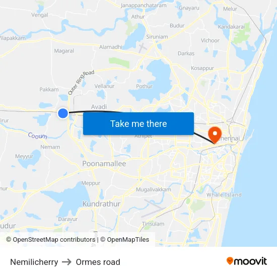 Nemilicherry to Ormes road map