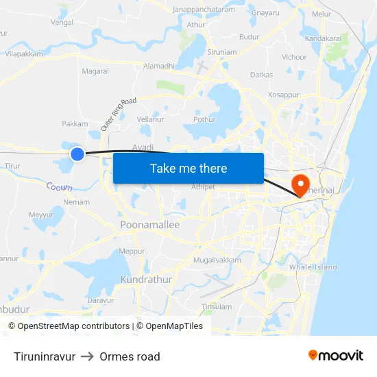 Tiruninravur to Ormes road map
