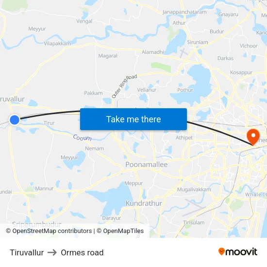 Tiruvallur to Ormes road map