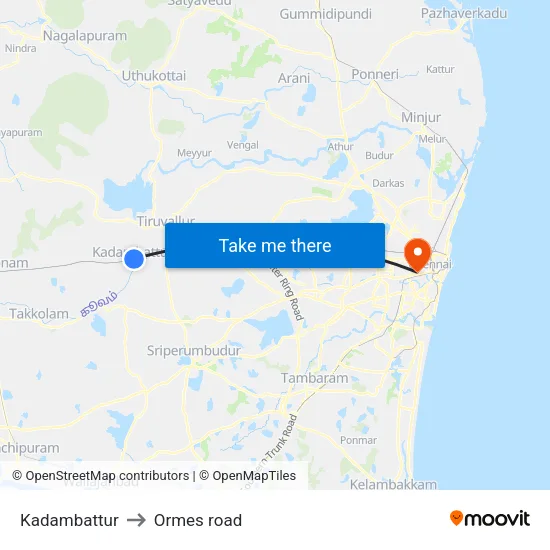 Kadambattur to Ormes road map