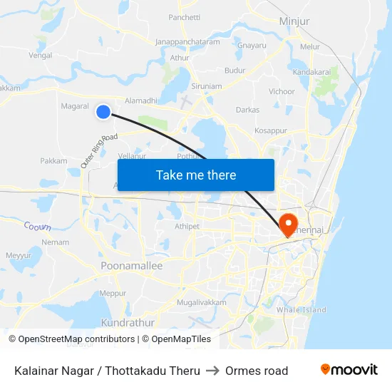 Kalainar Nagar / Thottakadu Theru to Ormes road map