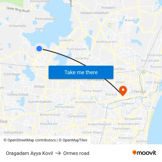 Oragadam Ayya Kovil to Ormes road map