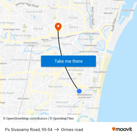 Ps Sivasamy Road, 95-54 to Ormes road map