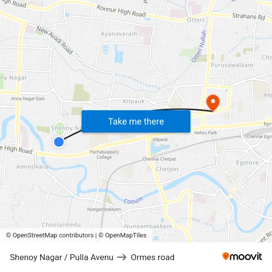 Shenoy Nagar / Pulla Avenu to Ormes road map