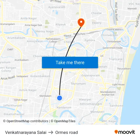 Venkatnarayana Salai to Ormes road map