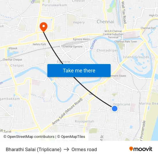 Bharathi Salai (Triplicane) to Ormes road map