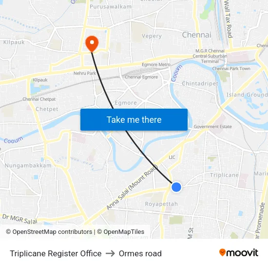 Triplicane Register Office to Ormes road map