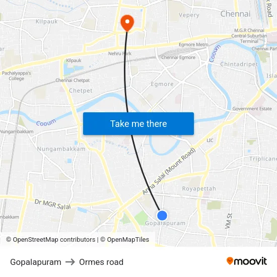 Gopalapuram to Ormes road map