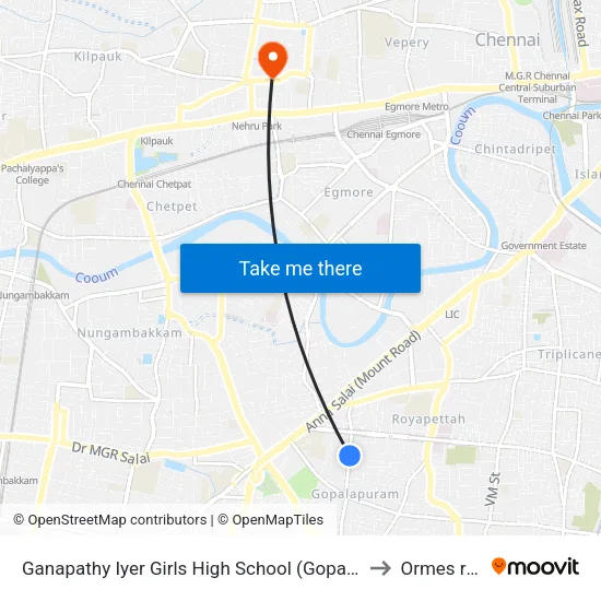 Ganapathy Iyer Girls High School (Gopalapuram) to Ormes road map