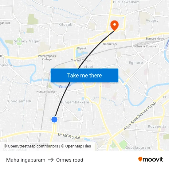Mahalingapuram to Ormes road map