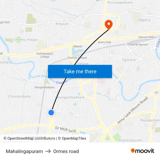 Mahalingapuram to Ormes road map