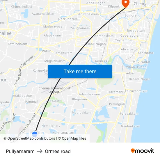Puliyamaram to Ormes road map