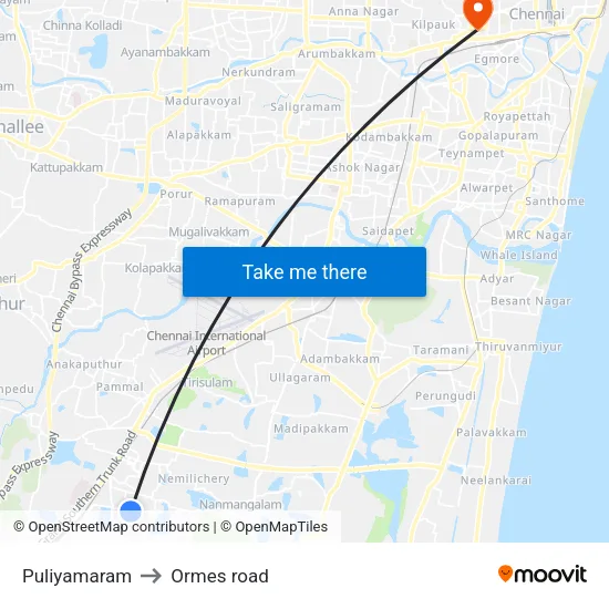 Puliyamaram to Ormes road map