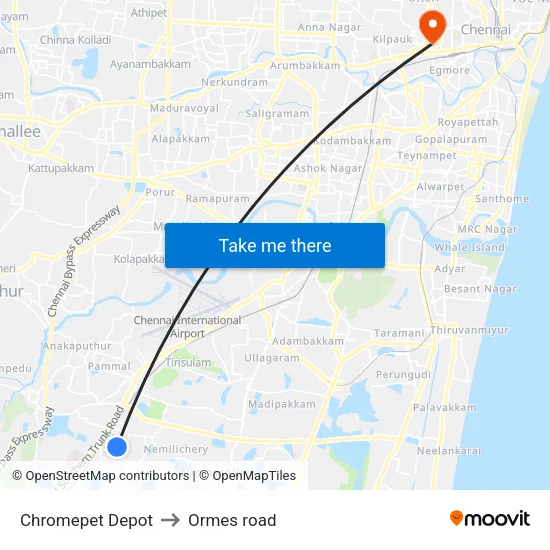 Chromepet Depot to Ormes road map