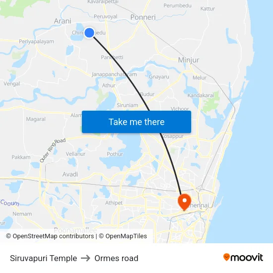 Siruvapuri Temple to Ormes road map