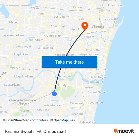 Krishna Sweets to Ormes road map