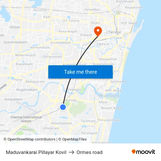 Maduvankarai Pillayar Kovil to Ormes road map