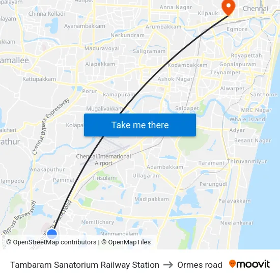 Tambaram Sanatorium Railway Station to Ormes road map