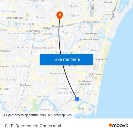 C.I.D. Quarters to Ormes road map