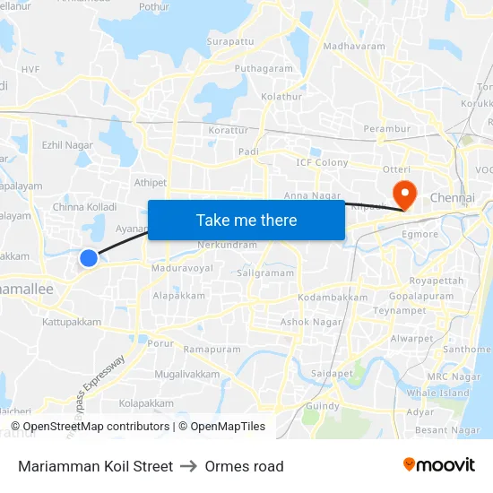 Mariamman Koil Street to Ormes road map