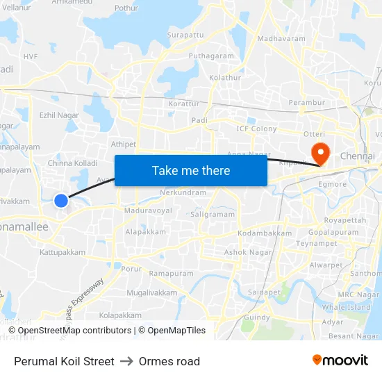 Perumal Koil Street to Ormes road map